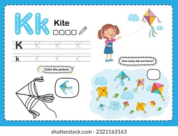 Ilustración Letra de alfabeto animal aislada K-Kite