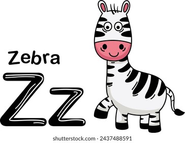 Ilustración Letra aislada del alfabeto animal Z-Zebra