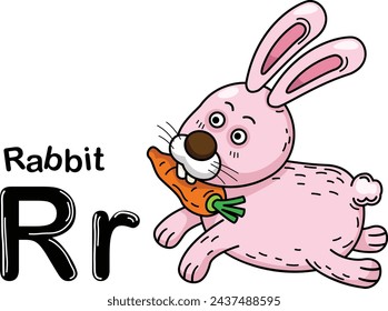 Illustration Isolated Animal Alphabet Letter R-Rabbit