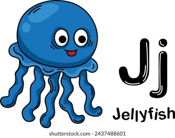 Ilustración Letra aislada del alfabeto animal J-Jellyfish