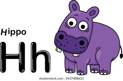 Illustration Isolated Animal Alphabet Letter H-Hippo