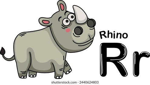 Illustration Isolated Animal Alphabet Letter R-Rhino