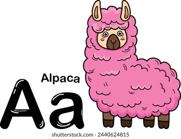 Illustration Isolated Animal Alphabet Letter A-Alpaca