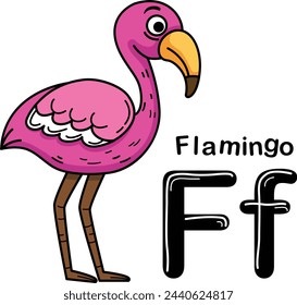 Ilustración Letra aislada del alfabeto animal F-Flamingo