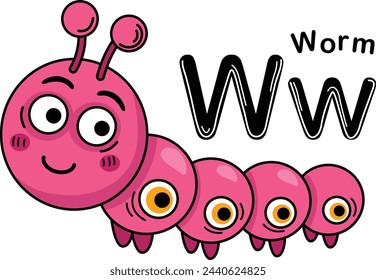 Illustration Isolated Animal Alphabet Letter W-Worm