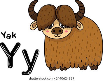 Illustration Isolated Animal Alphabet Letter Y-Yak