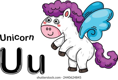 Illustration Isolated Animal Alphabet Letter U-Unicorn