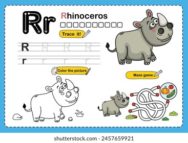 Illustration Isolierter tierischer Alphabetbuchstabe R-Nashorn