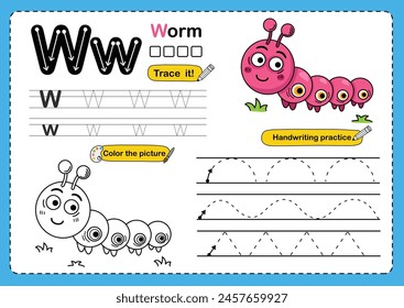 Illustration Isolated Animal Alphabet Letter W-worm