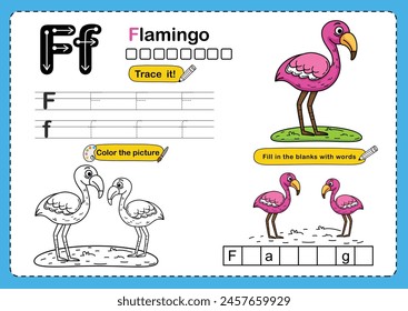 Illustration Isolated Animal Alphabet Letter F-Flamingo