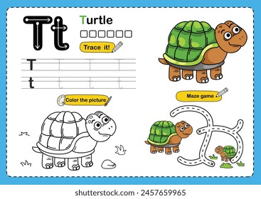 Ilustración Letra aislada del alfabeto animal T-turtle