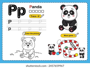 Illustration Isolated Animal Alphabet Letter P-Panda