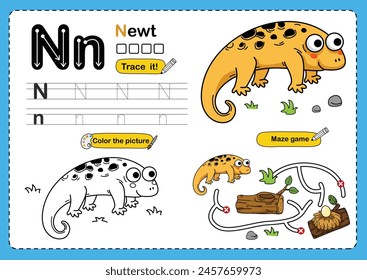 Illustration Isolated Animal Alphabet Letter N-newt