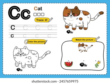 Illustration Isolated Animal Alphabet Letter C-Cat