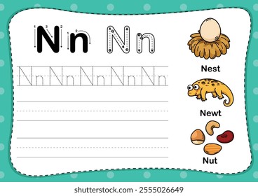 Illustration Isolated Animal Alphabet Letter N
