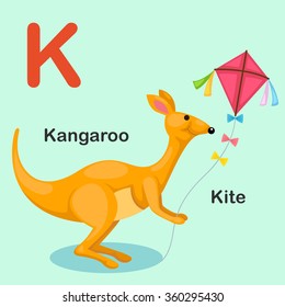 Illustration Isolated Animal Alphabet Letter K-Kite,Kangaroo.vector