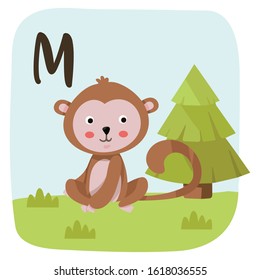 illustration of isolated animal alphabet M with monkey.