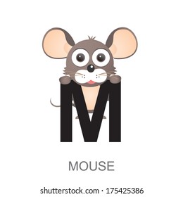 illustration of isolated animal alphabet. M is for mouse. Vector illustration.