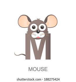 illustration of isolated animal alphabet. M is for mouse. Vector illustration.