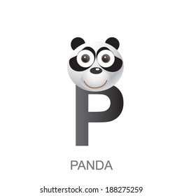 illustration of isolated animal alphabet. P is for panda. Vector illustration.