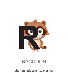illustration of isolated animal alphabet. R is for raccoon. Vector illustration.