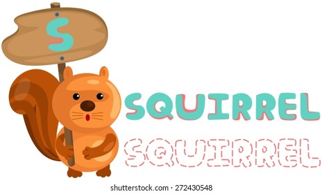 illustration of isolated animal alphabet s with squirrel