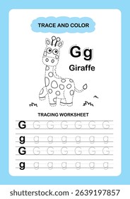 Illustration Isolated Animal Alphabet Trace and color Letter G-Goat