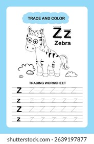 Illustration Isolated Animal Alphabet Trace and color Letter Z-Zebra