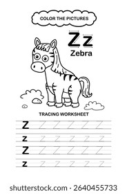 Illustration Isolated Animal Alphabet Trace and color Letter Z-Zebra