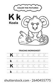 Illustration Isolated Animal Alphabet Trace and color Letter K-Koala
