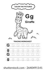 Illustration Isolated Animal Alphabet Trace and color Letter G-Giraffe