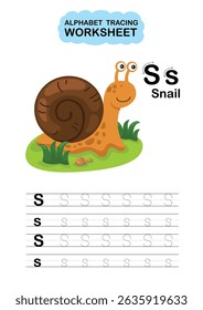 Illustration Isolated Animal Alphabet Tracing Worksheet  Letter S-Snail