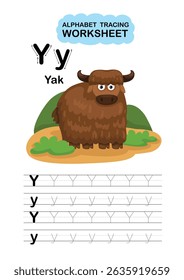 Illustration Isolated Animal Alphabet Tracing Worksheet  Letter Y-yak