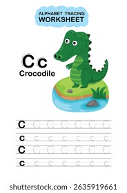 Illustration Isolated Animal Alphabet Tracing Worksheet  Letter C-Crocodile