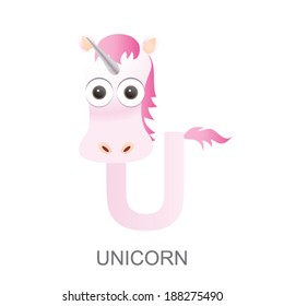 illustration of isolated animal alphabet. U is for unicorn. Vector illustration.