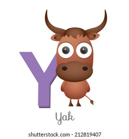 Illustration of isolated animal alphabet. Y is for yak. Vector illustration.