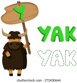 illustration of isolated animal alphabet y with yak