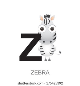 illustration of isolated animal alphabet. Z is for zebra. Vector illustration.