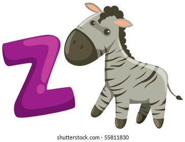 illustration of isolated animal alphabet Z with zebra