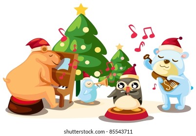 illustration of isolated animals playing music on white