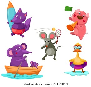 illustration of isolated animals set on white background