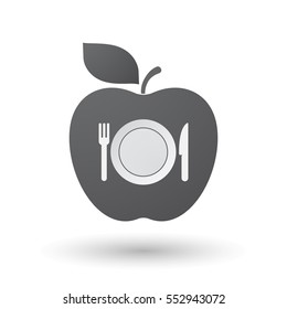 Illustration of an isolated apple fruit with  a dish, knife and a fork icon