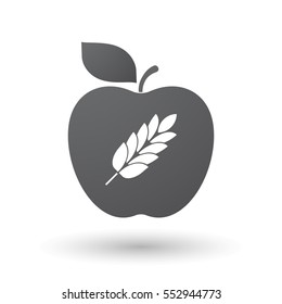 Illustration of an isolated apple fruit with  a wheat plant icon