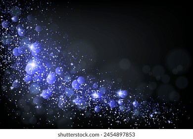 Illustration with an isolated arc of blue color with sparkles on a dark background.