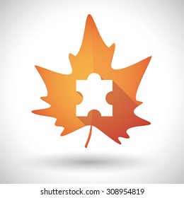 Illustration of an isolated autumn leaf icon with a puzzle piece