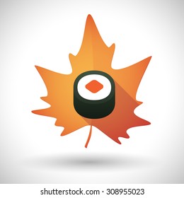 Illustration of an isolated autumn leaf icon with a piece of sushi