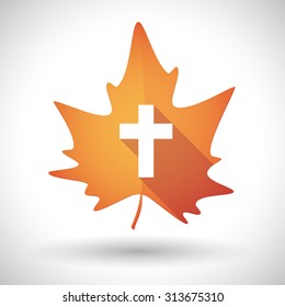 Illustration of an isolated autumn leaf icon with a christian cross