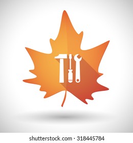 Illustration of an isolated autumn leaf icon with a tool set