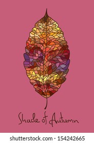 Illustration with isolated autumn leaf made of colorful mosaic