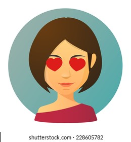 Illustration of an isolated avatar with hearts in the eyes